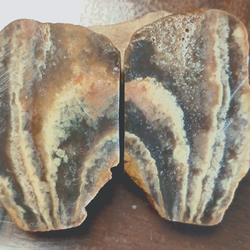 Beautiful Banded Agate Brown striped Rock 2 piece set.